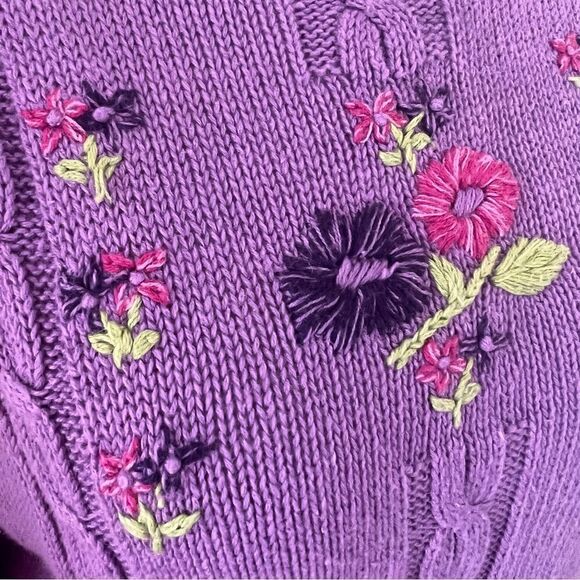 Vintage Northern Getaway Purple Floral Embroidered Cable Knit Sweater - Picture 3 of 7